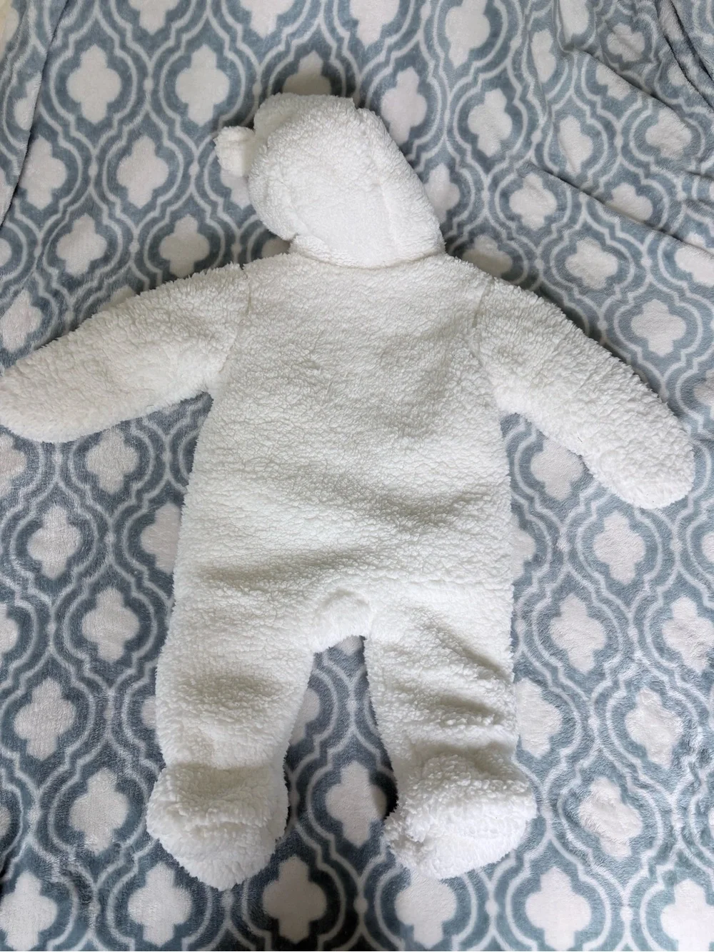 First Wish White Plush Bear Lined Infant Snowsuit